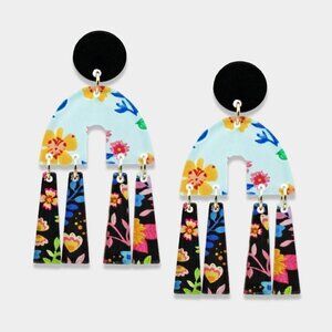 NEW Mix Floral Patterned‎ Abstract Arc Resin Dangle Earrings